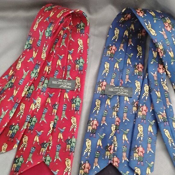 ❤️2 LN MICHELSONS OF LONDON Golf Theme Ties Red / Navy - Picture 7 of 7